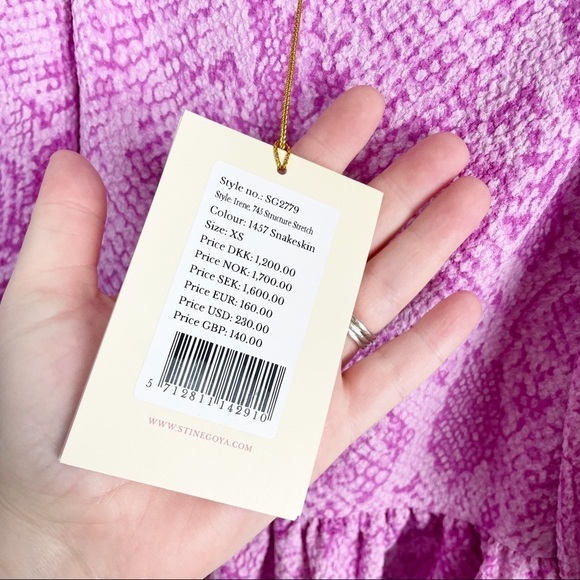 Stine Goya Irene Snake Printed Square Neck Puff Sleeve Top Blouse Pink Casual - Picture 4 of 7